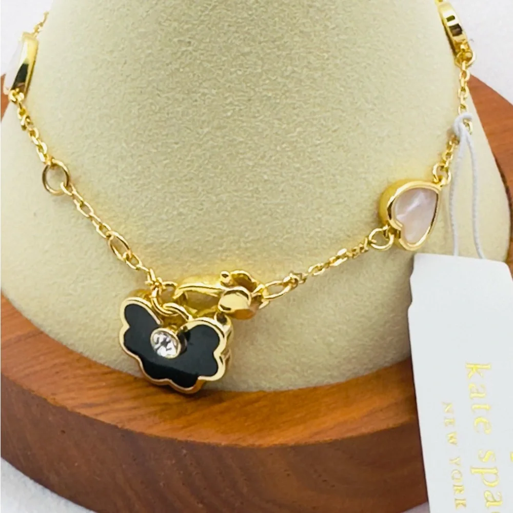 KATE SPADE 🤍 Spade Flower Mother of Pearl Heart Station Bracelet NWT